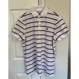 Brooks Brother Men's Short Sleeve Polo Shirt Size XL White With Stripes Cotten‎